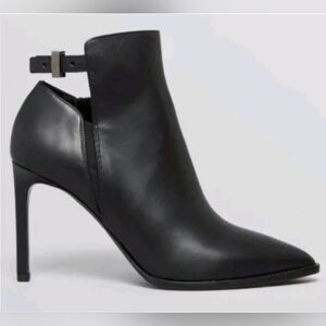 VINCE Calla Black Leather Stiletto Ankle Bootie with Back Cutout
